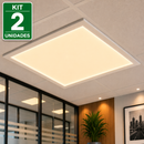 Kit 02 Painel LED Embutir 62x62cm Slim 48W Branco Quente