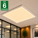 Kit 06 Painel LED Embutir 62x62cm Slim 48W Branco Quente