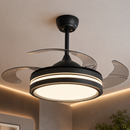 Ventilador Teto Preto Retrátil LED 3 Cores C/Controle Remoto