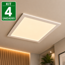 Kit 04 Painel Plafon Led Embutir 18w Quadrado Branco Quente
